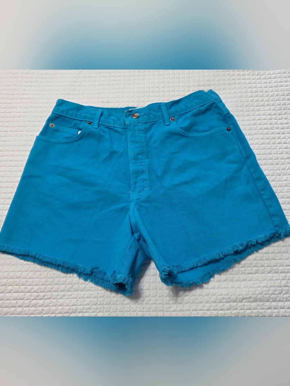Moda Intl Turquoise High Waist Frayed Hem Women's The London Jean Shorts